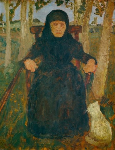 Vecchia seduta con gatto da Paula Modersohn Becker