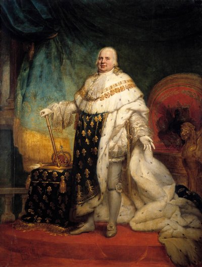 Ritratto a figura intera di Luigi XVIII in abiti di incoronazione da Paulin Jean Baptiste Guerin