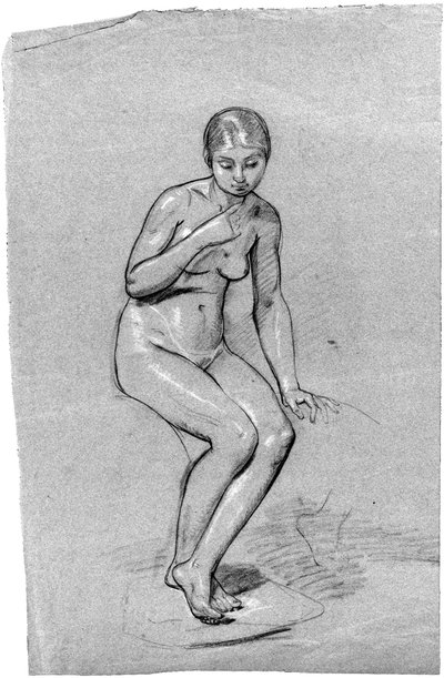Una donna nuda seduta, che guarda in basso da Pauline Auzou