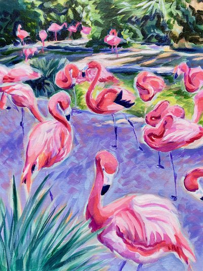Fenicotteri rosa in un paesaggio tropicale da Pauline Wegman | Key and Sea Creative
