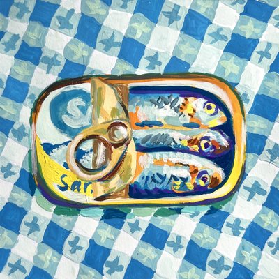 Sardine su quadretti blu da Pauline Wegman | Key and Sea Creative
