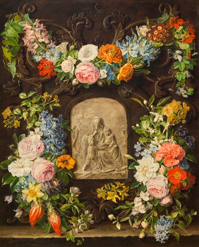 Ghirlanda di fiori con rilievo della Madonna da Pauline von Koudelka Schmerling