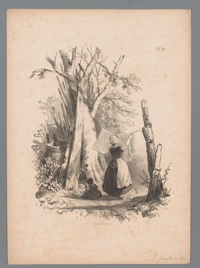 Paesaggio con donna che stende il bucato da Paulus Lauters (attributed to)