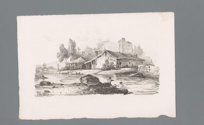 Vista su una casa situata lungo un fiume da Paulus Lauters