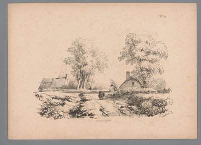 Paesaggio con due case e due figure su una strada (Landschapsstudies door Paulus Lauters, Nouvelle suite de 40 études de paysages par P. Lauters) da Paulus Lauters