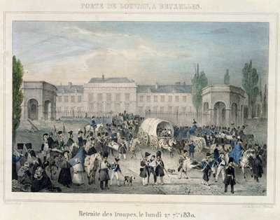 Porte de Louvain, Bruxelles: La ritirata delle truppe olandesi, 27 settembre 1830, inciso da Dewasme-Pletinckx da Paulus Lauters