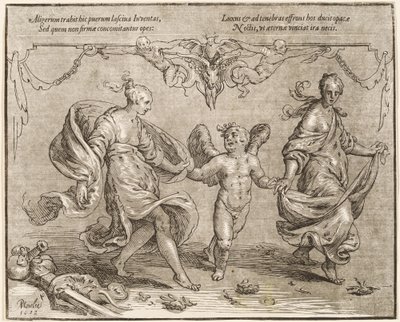 Cupido che balla con due donne allegoriche da Paulus Moreelse
