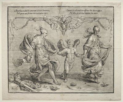 Cupido che danza con due donne allegoriche, 1612 da Paulus Moreelse