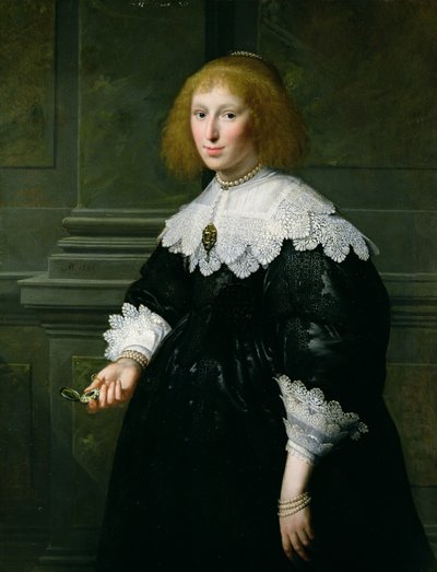Ritratto di una signora che tiene un orologio da Paulus Moreelse