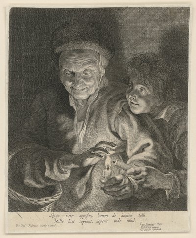 Vecchia donna e ragazzo con candela da Paulus Pontius