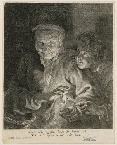 Vecchia donna e ragazzo con candele da Paulus Pontius