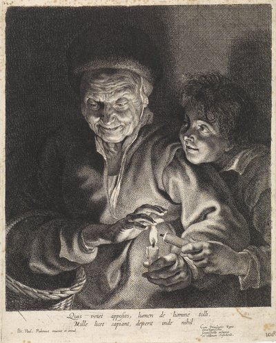 Vecchia donna e ragazzo con candele da Paulus Pontius