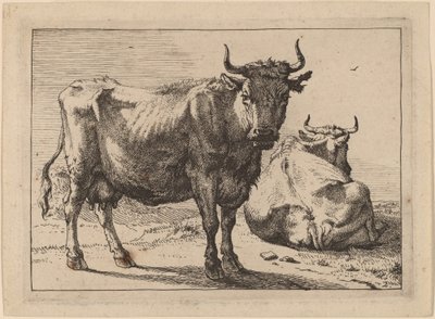Una mucca in piedi e un