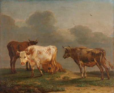 Quattro giovani tori in un prato da Paulus Potter