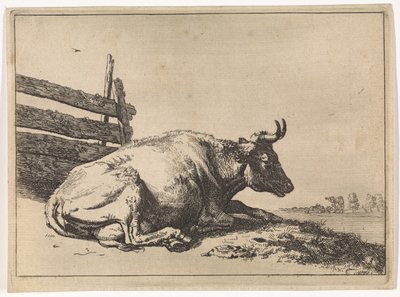Mucca sdraiata vicino a un recinto (Il libro dei tori) da Paulus Potter