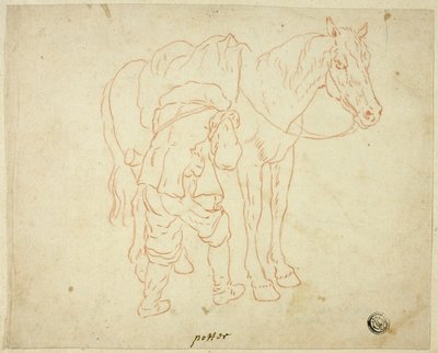 Uomo che aggiusta la sella su un cavallo da Paulus Potter