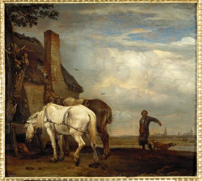 Due cavalli davanti a una capanna di contadini da Paulus Potter