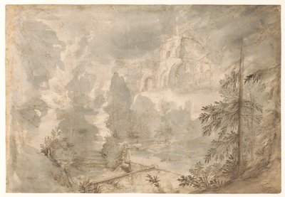 Paesaggio montano con rovine da Paulus Willemsz. van Vianen