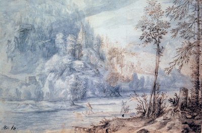 Bordo del fiume con zattera da Paulus van Vianen II