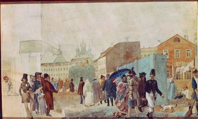 Scena di strada sotto la pioggia a Mosca da Pavel Andreevich Fedotov