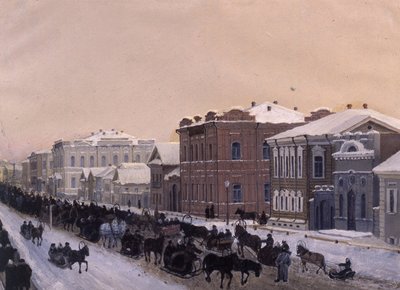 Tomsk, via Magistratskaya durante il Carnevale del 1897 da Pavel Mikhaylovich Kosharov