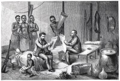 Livingstone e Stanley che ricevono giornali in Africa Centrale, 1871-1873 da Pearson