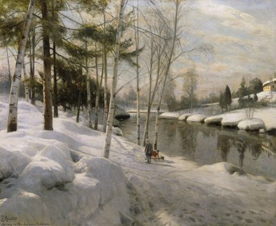 Giorno di aprile presso il Hunnselva, Raufoss da Peder Monsted