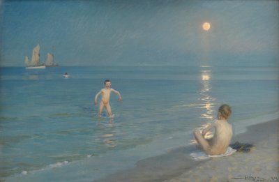 Ragazzi che fanno il bagno a Skagen. Sera d