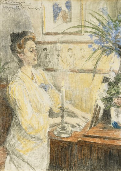 Ritratto di Johanne Helene Louise Brodersen al pianoforte, 1907 da Peder Severin Krøyer