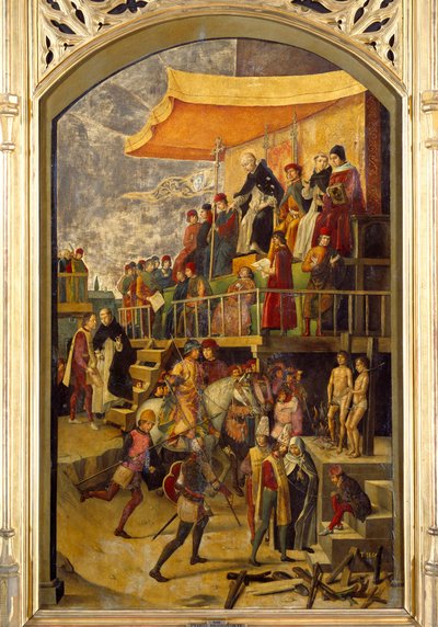 Inquisizione: Autodafé presieduto da San Domenico di Guzman (1170-1221), fondatore dell