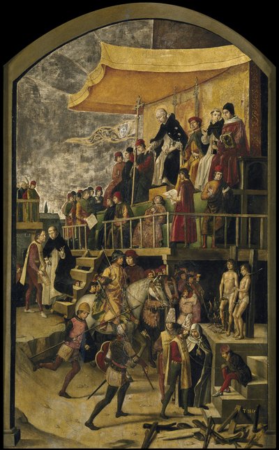 San Domenico presiede un Auto da Fé da Pedro Berruguete