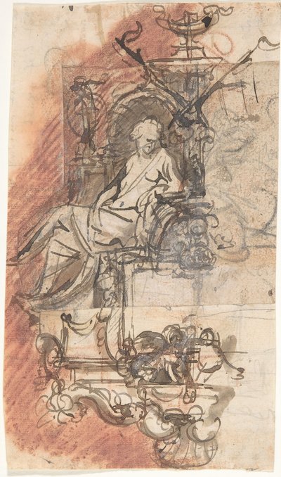 Progetto per un monumento sepolcrale con una figura femminile seduta da Peeter Verbrugghen II
