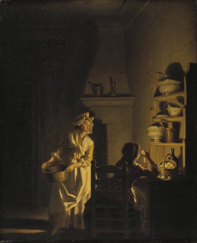 Il test delle uova, interno di una cucina da Pehr Hilleström