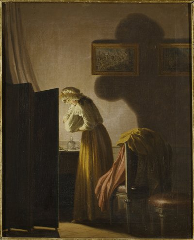 Una donna che cattura pulci alla luce della candela da Pehr Hilleström