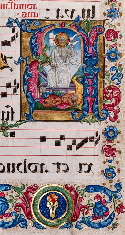 Biblioteca Piccolomini: libro del coro, cod. 101.7, ff. 14r con "Resurrezione di Cristo" da Pellegrino di Mariano