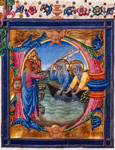Biblioteca Piccolomini: libro del coro, cod. 11.M, ff. 4r con "Chiamata di San Pietro e Sant