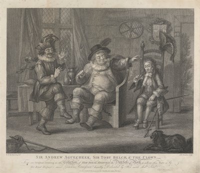 Sir Andrew Aguecheek, Sir Toby Belch e il Clown - "La dodicesima notte", Atto II, Scena III da Peltro W. Tomkins