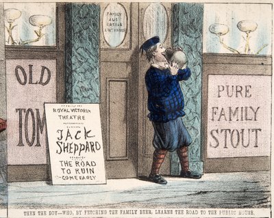 Il ragazzo che, portando la birra di famiglia, impara la strada per la casa pubblica, pub.c. 1872 da Percy Cruikshank