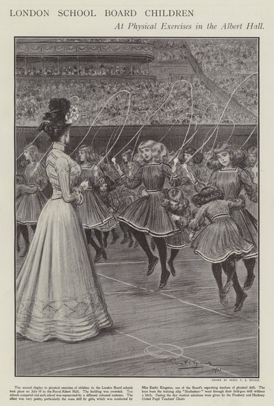Bambini della London School Board durante esercizi fisici alla Albert Hall da Percy F.S. (after) Spence