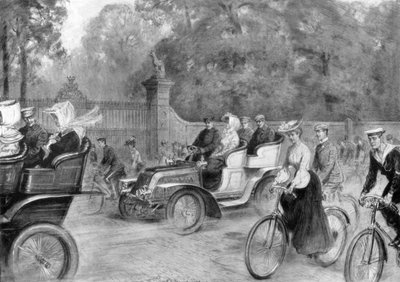 Motori e cicli in Kensington High Street, Londra, 1903 da Percy F.S. Spence
