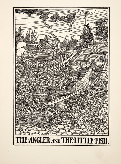 Il pescatore e il pesciolino, da Cento favole di Esopo, pub.1903 da Percy J. Billingshurst