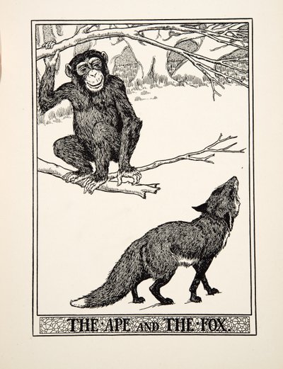 La Scimmia e la Volpe, da Cento Favole di Esopo, pub.1903 (incisione) da Percy J. Billingshurst