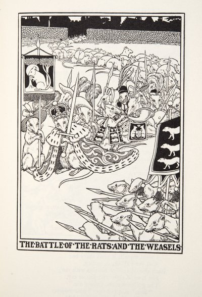 La battaglia dei topi e delle donnole, dalle Favole di Fontaine, pub. 1905 da Percy J. Billingshurst