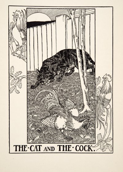 Il gatto e il gallo, da Cento favole di Esopo, pub.1903 da Percy J. Billingshurst
