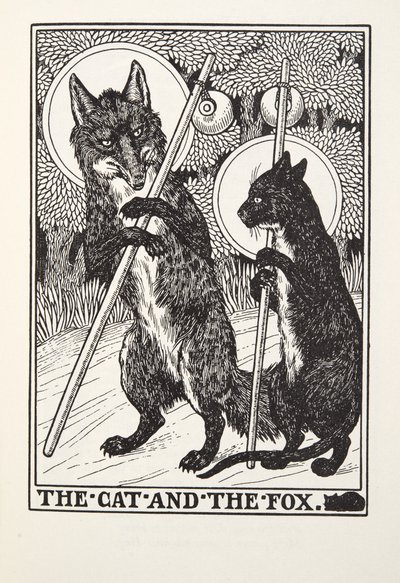 Il gatto e la volpe, da Fontaine Fables, pub. 1905 da Percy J. Billingshurst