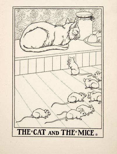 Il gatto e i topi, da Cento favole di Esopo, pub.1903 (incisione) da Percy J. Billingshurst