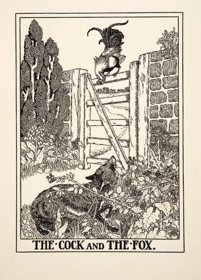 Il Gallo e la Volpe, da Cento Favole di Esopo, pub.1903 da Percy J. Billingshurst