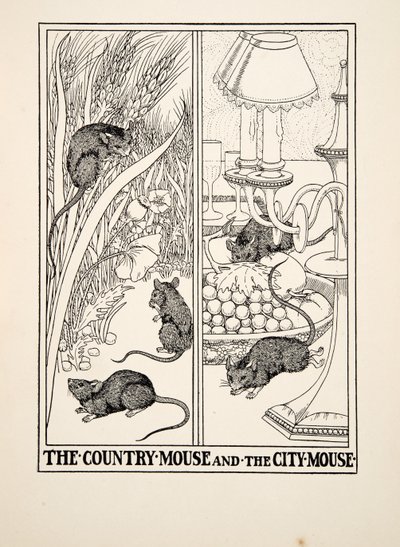 Il topo di campagna e il topo di città, da Cento favole di Esopo, pub.1903 da Percy J. Billingshurst