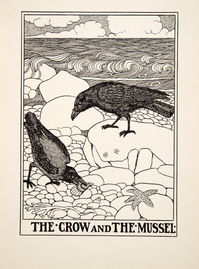 Il corvo e la cozza, da Cento favole di Esopo, pub.1903 da Percy J. Billingshurst