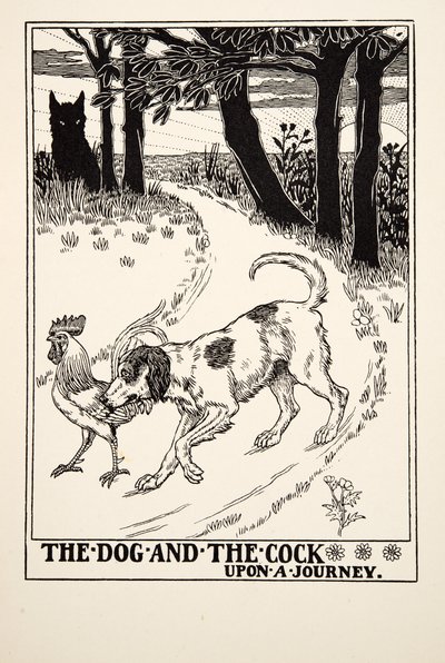Il Cane e il Gallo in Viaggio, da Cento Favole di Esopo, pub.1903 da Percy J. Billingshurst